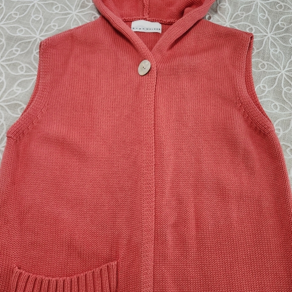 Bryn Walker Coral Sleeveless Knit Hooded Longline Cardigan Vest - Picture 7 of 11